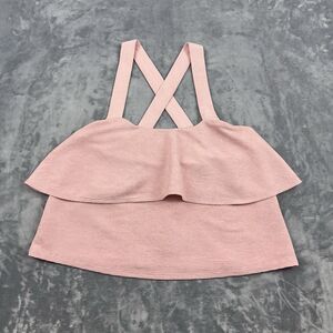 Madewell Texture & Thread Tiered Tank Top Pink Ruffle Criss Cross Back Size S
